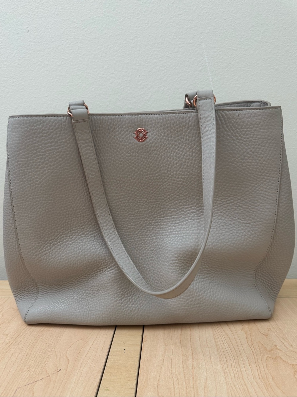 Dagne Dover Pebbled Leather Tote Bag in Light Gray